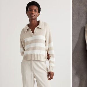 Quince Striped Beige and White Women's Sweater